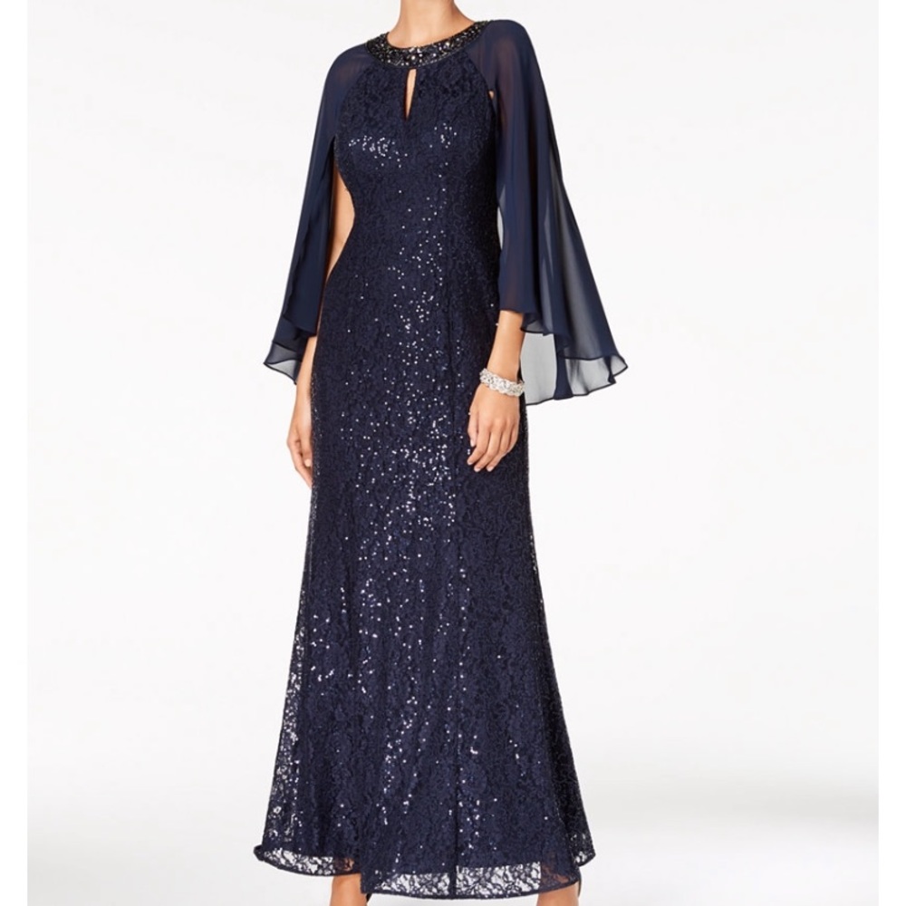 Sequined Cape Gown
